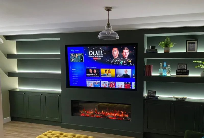 Dark Green Alcove Media Wall